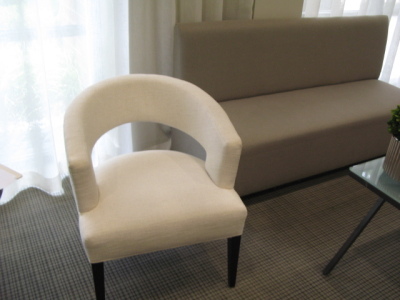 2- upholstered Settees (approx 5') and 3 upholstered chairs (cream)