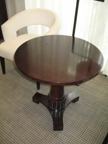 Glass & Metal coffee table and round pedistal base wood table