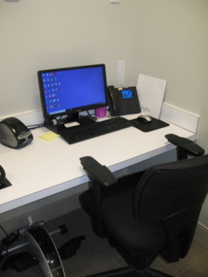 Room C107 Exam Room; Computer /Monitor HP; White Leather Side Chair; Stool on wheels; Wall Art - 3