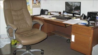 Lot--Double Ped. Desk with swival arm chair and side chair *** PLEASE NOTE: This lot is offered subject to bulk bid offer on lot 118