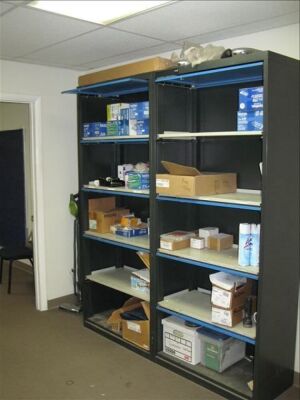 Lot--2 metal 5 drawer lateral file cabinets with contents--printer cartridges, etc. *** PLEASE NOTE: This lot is offered subject to bulk bid offer on lot 118 - 2